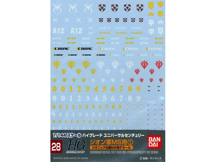 Bandai Gundam Decal No.28 HGUC Zeon MS No.1 Multiuse Decal Sheets 3 Bandai Gundam Decal No.28 HGUC Zeon MS No.1 Multiuse Decal Sheets