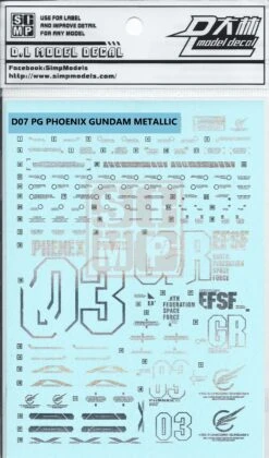 D07 PG [Unicorn] Phoenix Gundam Metallic Color Water Slide Decal