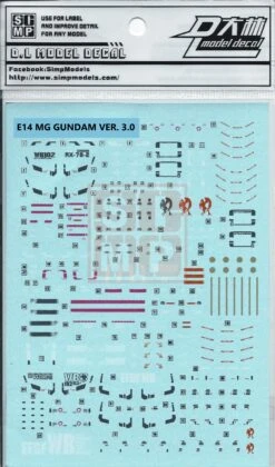 MG RX-78-2 3.0 Water Slide Decal